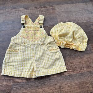 Yellow Gingham Kids Overalls and Hat Set